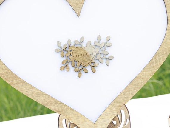 Scatola In Legno Personalizzata Con Incisione A Scelta - 50x40x30 Cm Con Cuore - Regalo Per Matrimonio, Battesimo, Compleanno, Fidanzamento