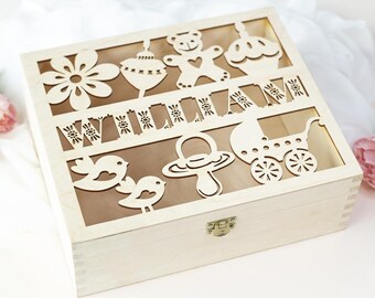 Personalized Gift for Baby Wooden Keepsake Memory Box, Custom Engraved Wooden Box Gift Set. First Christmas. Baby Girl & Baby Boy