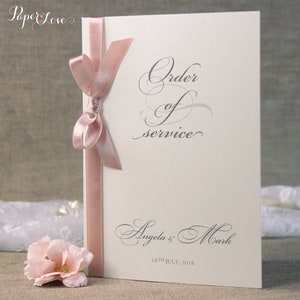 Classy Order of Service with Ribbon - Wedding Program, Folded Program, Order of the Day, Wedding Booklet, Wedding Day