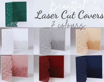 Laser Cut Covers ONLY Pocket Fold Invitations 7 colours - Pocketfold Elements, DIY Cut, 3 fold pocket, Wedding Cards Invitation + Envelopes