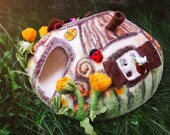 LARGE SIZE Wool Cat cave. Luxury cat house. Cat Nap Cocoon. Cat cave bed. Sleep Vessel. Hand Felted wool fairy house with dandelion.