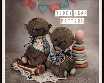 Patron de couture artiste ours en peluche. Format PDF-JPEG. Artiste ours en peluche jouet faisant modèle motif animal doux