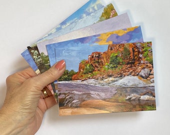5 cartes de voeux artistiques, 5 cartes de voeux paysages, 5 cartes de voeux colorées, 5 cartes de voeux paysages australiens, cartes Linda Gregor