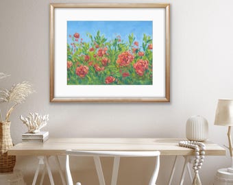 Impression d'art Fleurs à la campagne, impression de roses pêche, impression d'art roses de campagne, impression jet d'encre de roses, impression d'art floral abricot