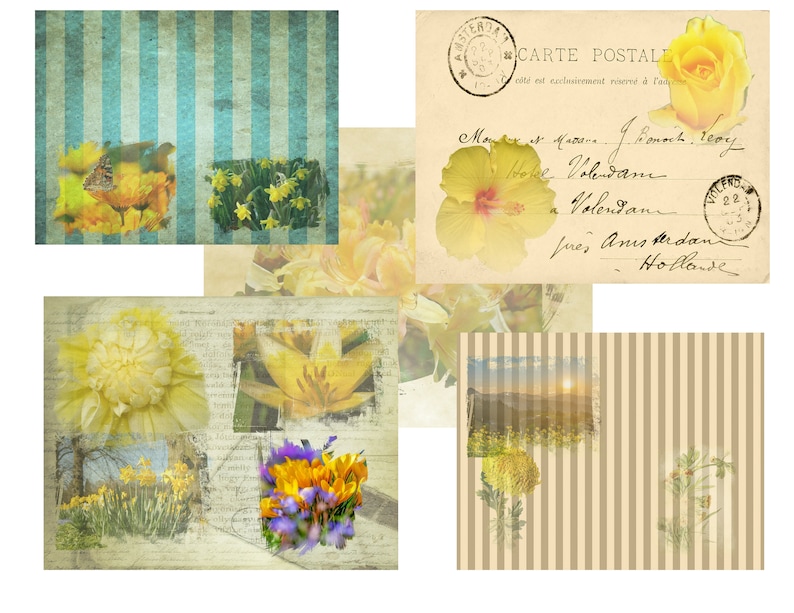 journal pages scrapbooking pages florals Yummy Yellow PRINTED junk journal kit
