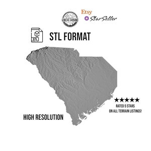 3D STL Model of South Carolina, USA for 3D Printing, CNC Woodworking