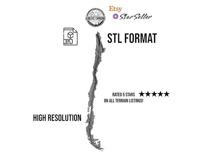 Chile Terrain STL File – 3D Topographic Map for CNC, 3D Printing, or 3D Lasering