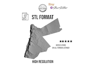 Jordan Terrain 3D Topographic Map STL File: CNC, 3D Printing (Digital Download)