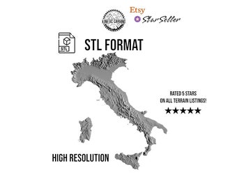 Italy Terrain STL | 3D CNC Carving File, Wood Relief Art, 3D Printing Ready