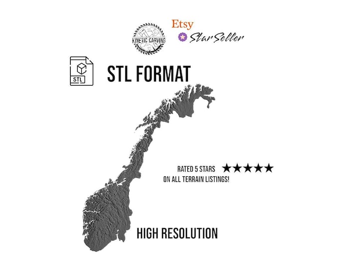 Norway Terrain STL File – 3D Topographic Map for CNC, 3D Printing, or 3D Lasering