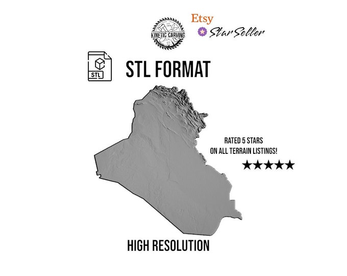 Iraq STL File – 3D Topographic Map for CNC, 3D Printing, or 3D Lasering