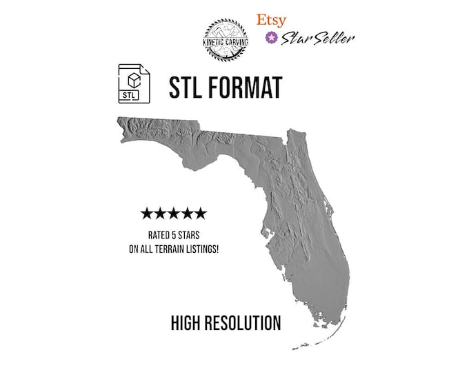 Florida Terrain STL File – 3D Topographic Map for CNC, 3D Printing, or 3D Lasering