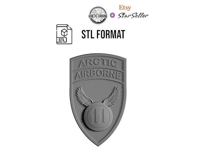 3D STL Model of 11th Infantry Division (Arctic Airborne) Patch for 3D Printing, CNC Woodworking