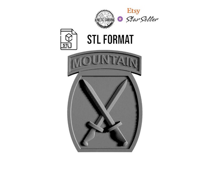 10th Mountain Division STL | 3D Relief Patch File for CNC, Resin Print, or Laser Engraving