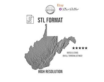 West Virginia Terrain STL File – 3D Topographic Map for CNC, 3D Printing, or 3D Lasering