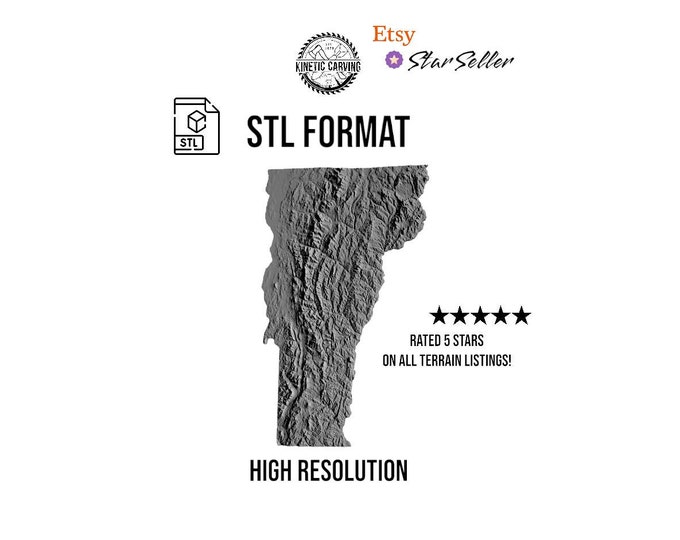 Vermont STL File – 3D Topographic Map for CNC, 3D Printing, or 3D Lasering