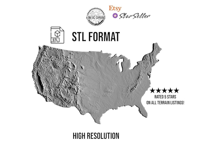 Continental United States STL File – 3D Topographic Map for CNC, 3D Printing, or 3D Lasering