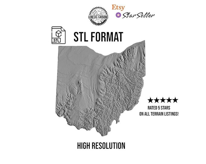 Ohio Terrain STL File – 3D Topographic Map for CNC, 3D Printing, or 3D Lasering