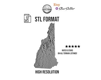 New Hampshire Terrain 3D Topographic Map - STL File (Digital Download)
