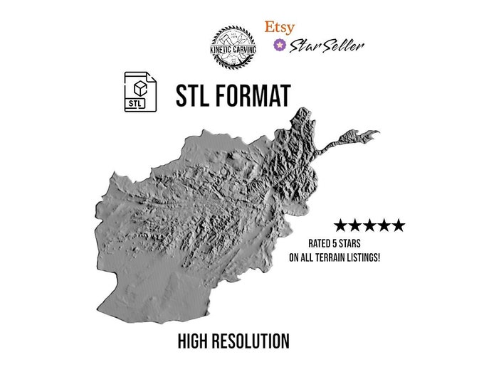 Afghanistan Terrain STL File – 3D Topographic Map for CNC, 3D Printing, or 3D Lasering