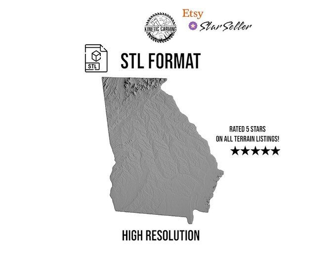 Georgia, USA Terrain STL File – 3D Topographic Map for CNC, 3D Printing, or 3D Lasering