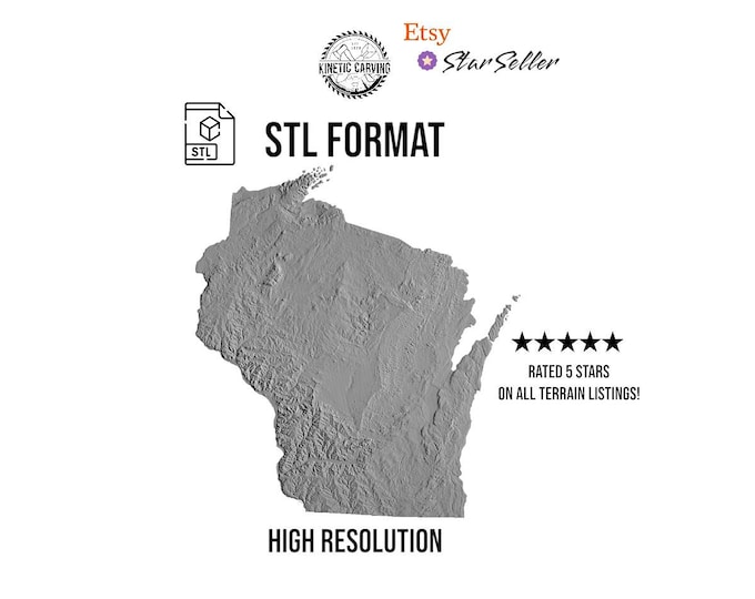 Wisconsin Terrain File – 3D Topographic Map for CNC, 3D Printing, or 3D Lasering