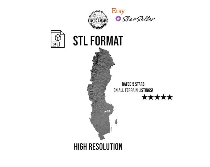Sweden Terrain File – 3D Topographic Map for CNC, 3D Printing, or 3D Lasering