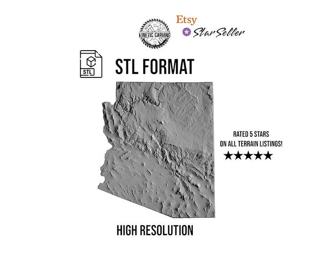 Arizona Terrain STL File – 3D Topographic Map for CNC, 3D Printing, or 3D Lasering