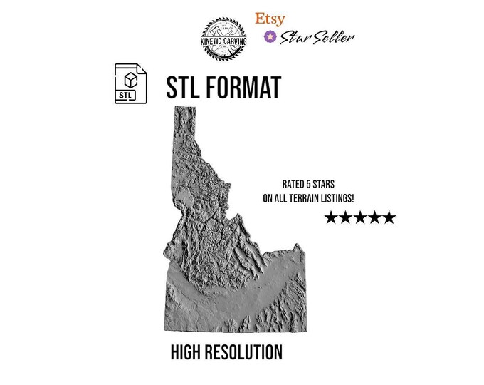 Idaho Terrain STL File – 3D Topographic Map for CNC, 3D Printing, or 3D Lasering