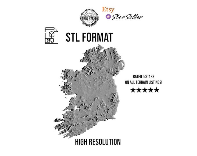 Ireland Terrain File – 3D Topographic Map for CNC, 3D Printing, or 3D Lasering