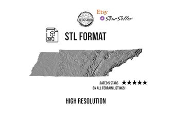 Tennessee 3D Topography STL Model for CNC & 3D Printing (Digital Download)