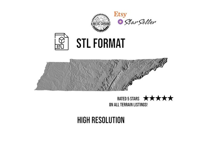 Tennessee Terrain STL File – 3D Topographic Map for CNC, 3D Printing, or 3D Lasering