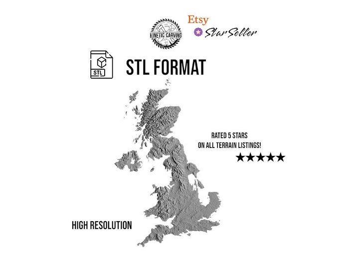 United Kingdom Terrain File – 3D Topographic Map for CNC, 3D Printing, or 3D Lasering