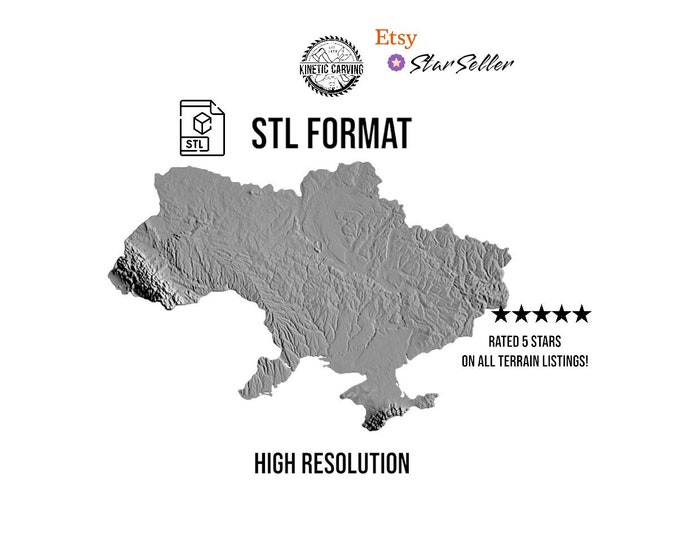 Ukraine STL File – 3D Topographic Map for CNC, 3D Printing, or 3D Lasering