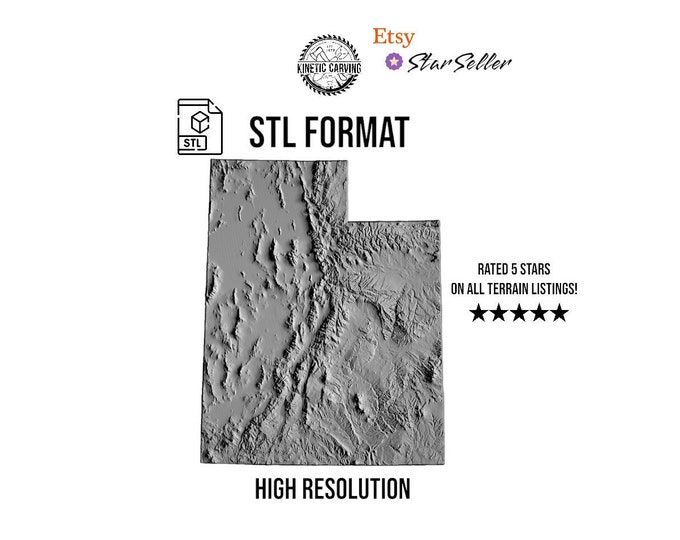 Utah Terrain STL File – 3D Topographic Map for CNC, 3D Printing, or 3D Lasering