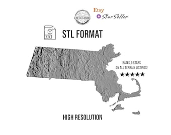 3D Massachusetts STL | 3D CNC Carving File, Wood Relief Art, 3D Printing Ready