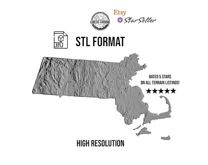 Massachusetts Terrain File – 3D Topographic Map for CNC, 3D Printing, or 3D Lasering