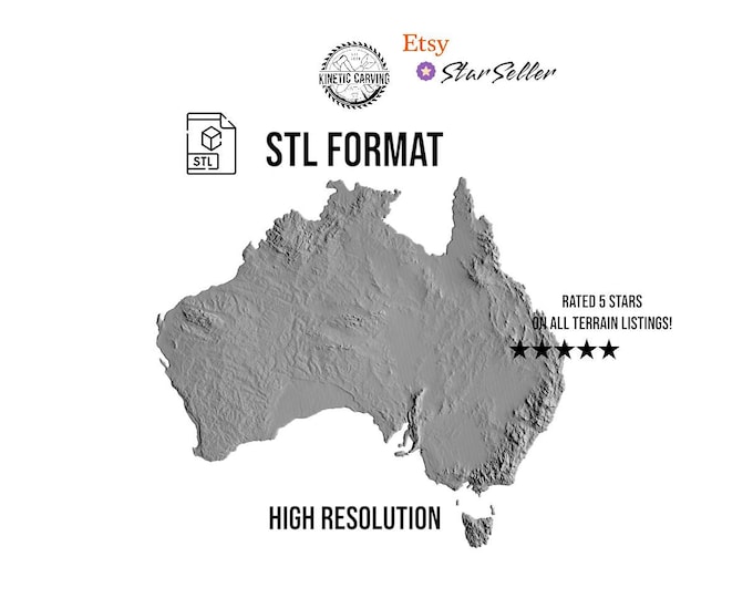 Australia Themed STL File – 3D Topographic Map for CNC, 3D Printing, or 3D Lasering