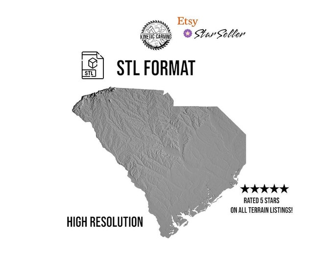 South Carolina Terrain File – 3D Topographic Map for CNC, 3D Printing, or 3D Lasering