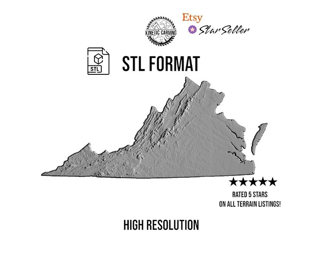 Virginia STL File – 3D Topographic Map for CNC, 3D Printing, or 3D Lasering