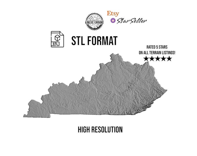 Kentucky Terrain STL File – 3D Topographic Map for CNC, 3D Printing, or 3D Lasering