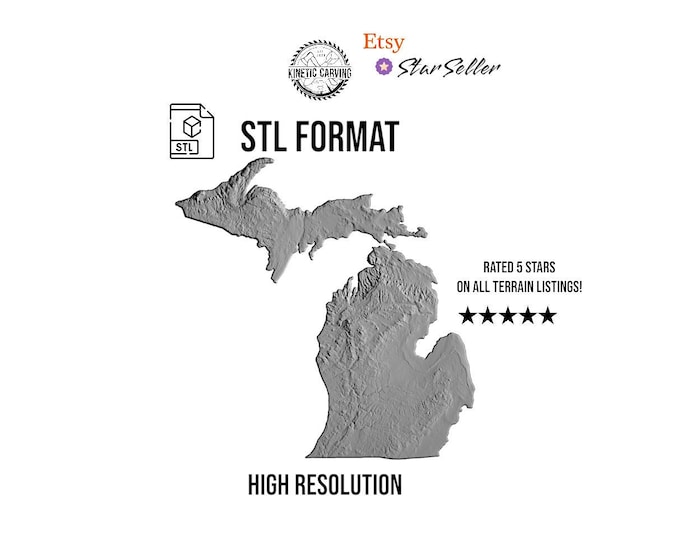 Michigan Terrain STL File – 3D Topographic Map for CNC, 3D Printing, or 3D Lasering