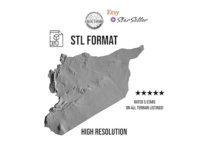 Syria Terrain STL File – 3D Topographic Map for CNC, 3D Printing, or 3D Lasering