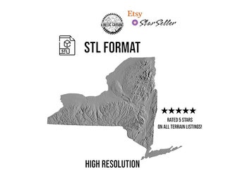 3D New York State STL Model: CNC Woodworking, 3D Printing (Digital Download)
