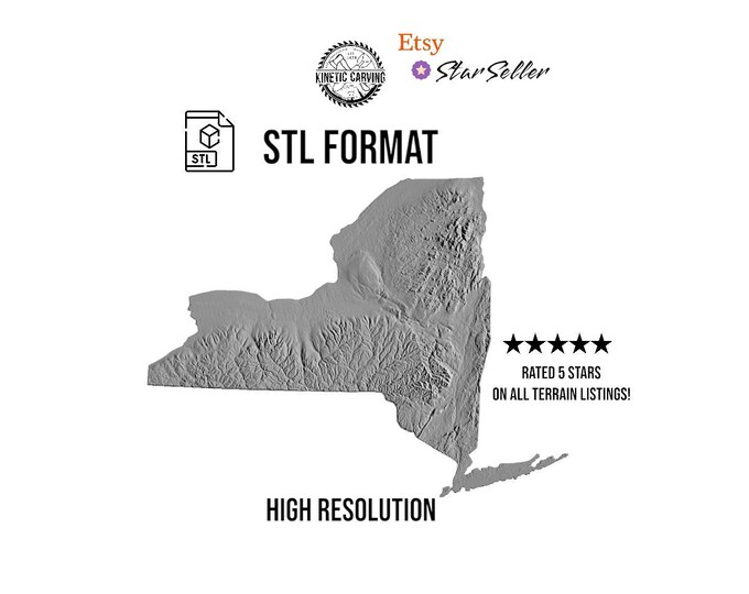New York Terrain File – 3D Topographic Map for CNC, 3D Printing, or 3D Lasering