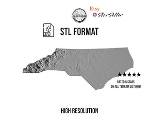 North Carolina 3D Model STL File for CNC, 3D Printing (Digital Download)