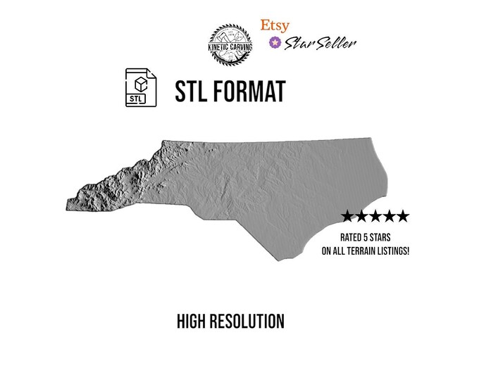 North Carolina Terrain STL File – 3D Topographic Map for CNC, 3D Printing, or 3D Lasering