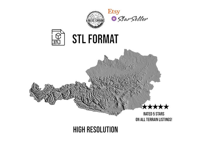 Austria Terrain STL File – 3D Topographic Map for CNC, 3D Printing, or 3D Lasering
