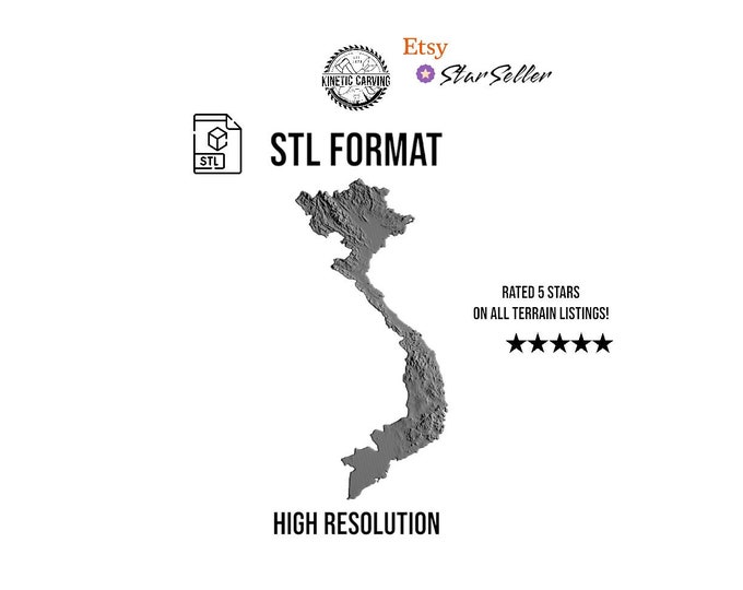 Vietnam Terrain STL File – 3D Topographic Map for CNC, 3D Printing, or 3D Lasering