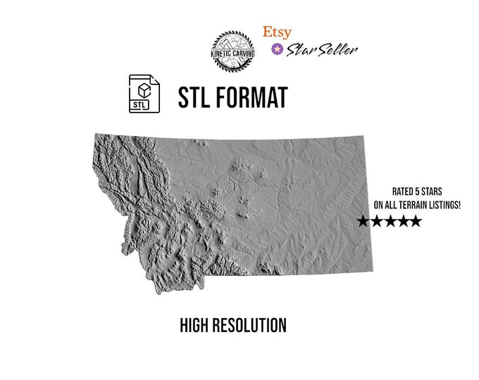 Montana Terrain STL File – 3D Topographic Map for CNC, 3D Printing, or 3D Lasering